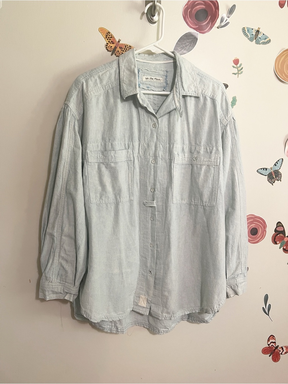 We The Free Light Blue Striped Button-Down Shirt M - Picture 2 of 9